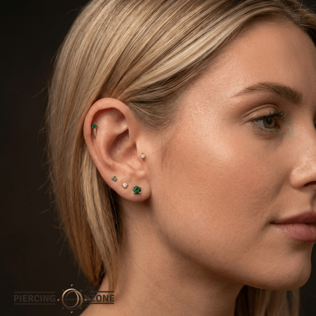 Gemmed Blade – 14K Gold Threadless/Threaded End - piercing - zone.com