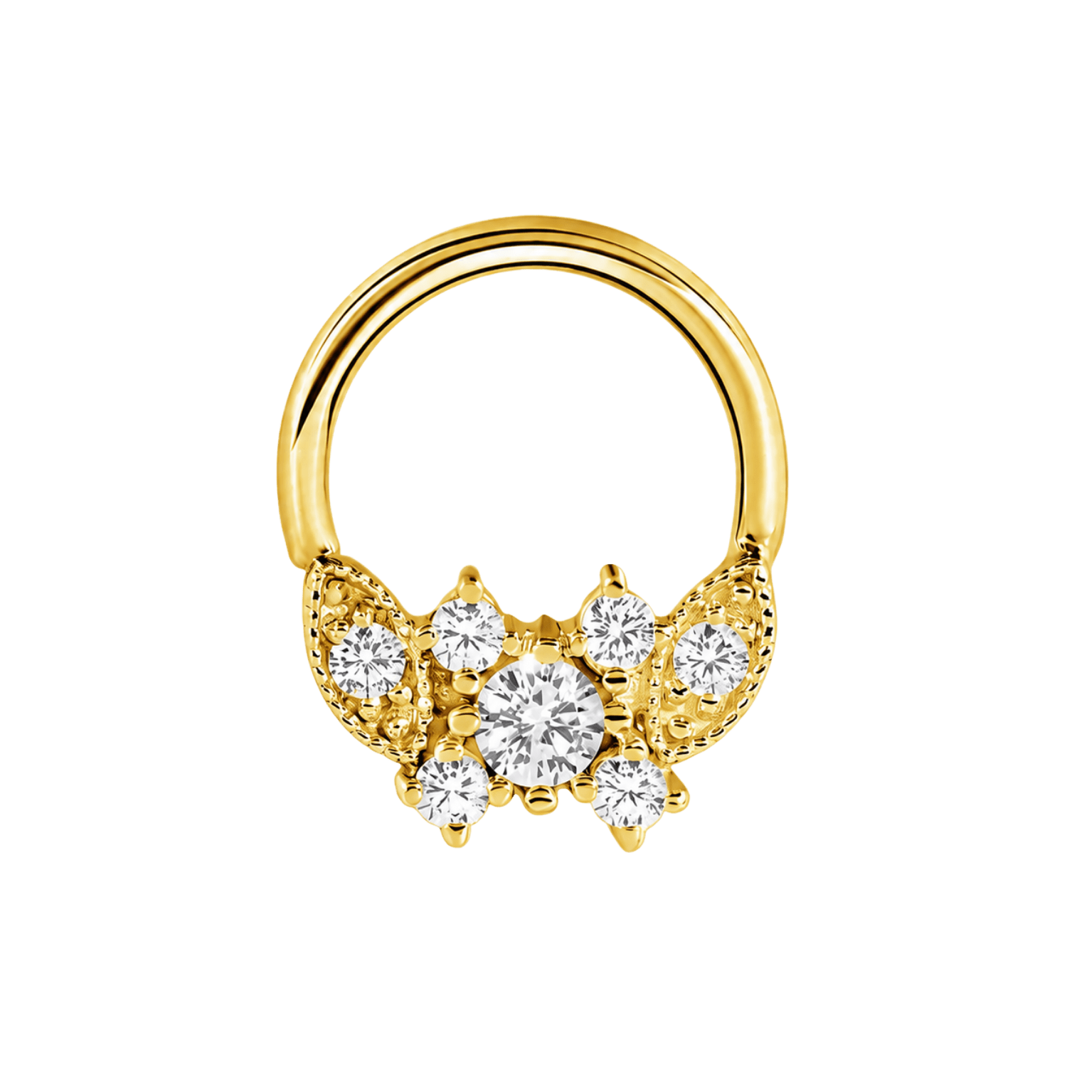 Gemmed Butterfly Seamless Ring – 14K Gold Seven-Gem Design - piercing-zone.com