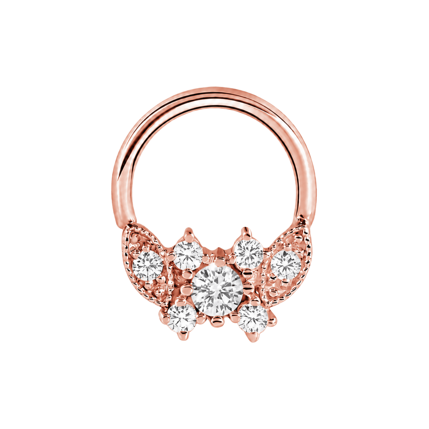 Gemmed Butterfly Seamless Ring – 14K Gold Seven-Gem Design - piercing-zone.com