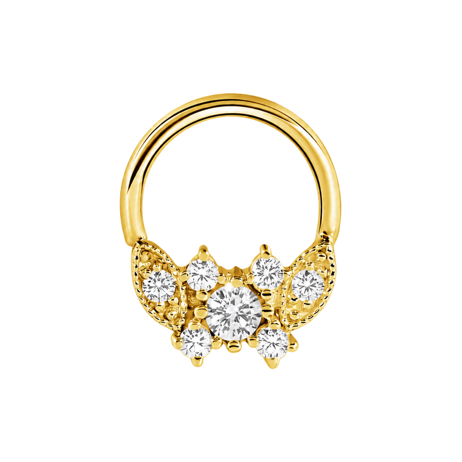 Gemmed Butterfly Seamless Ring – 14K Gold Seven-Gem Design