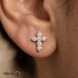 Gemmed Cross – 14K Gold Threadless/Threaded End - piercing - zone.com