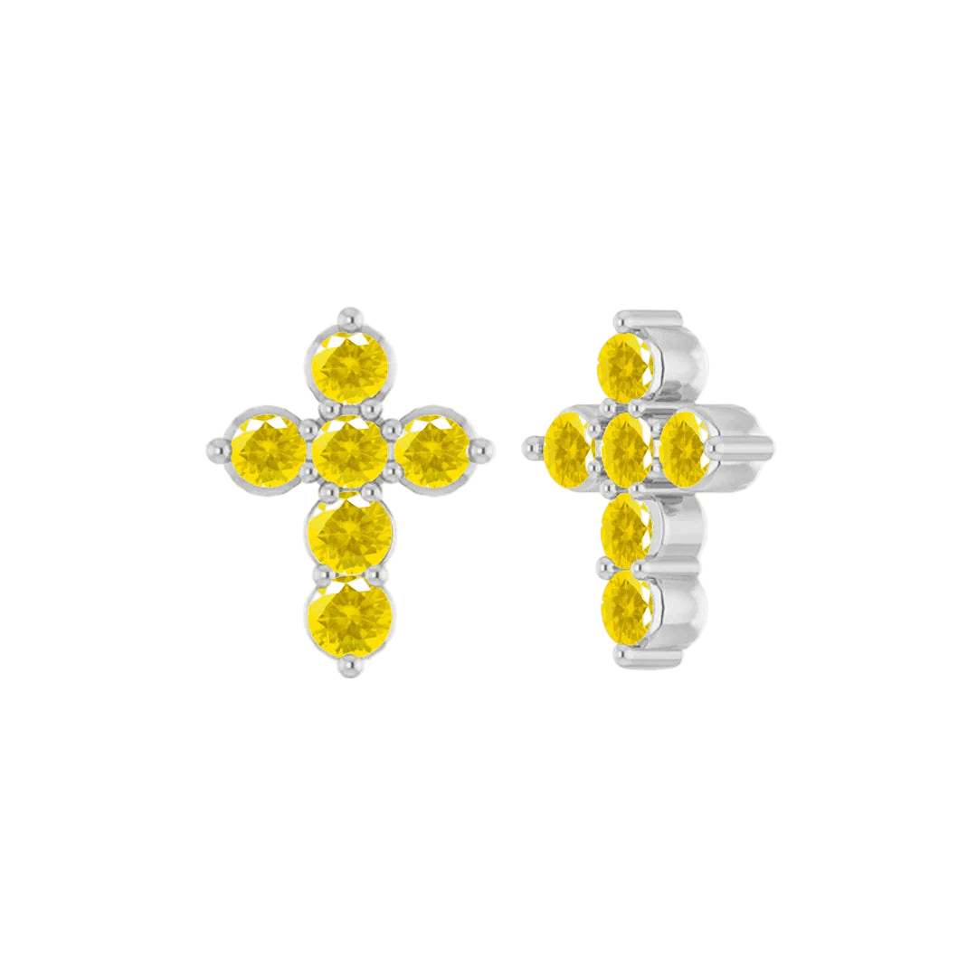Gemmed Cross – 14K/18K Gold Multi - Stone Threadless End - piercing - zone.com