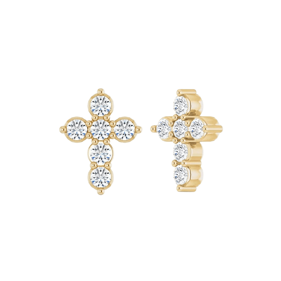 Gemmed Cross – 14K/18K Gold Multi - Stone Threadless End - piercing - zone.com