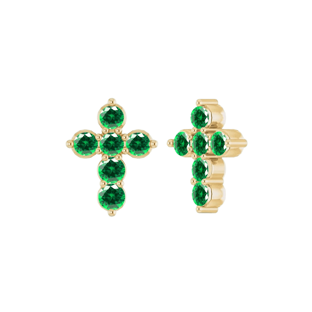 Gemmed Cross – 14K/18K Gold Multi - Stone Threadless End - piercing - zone.com