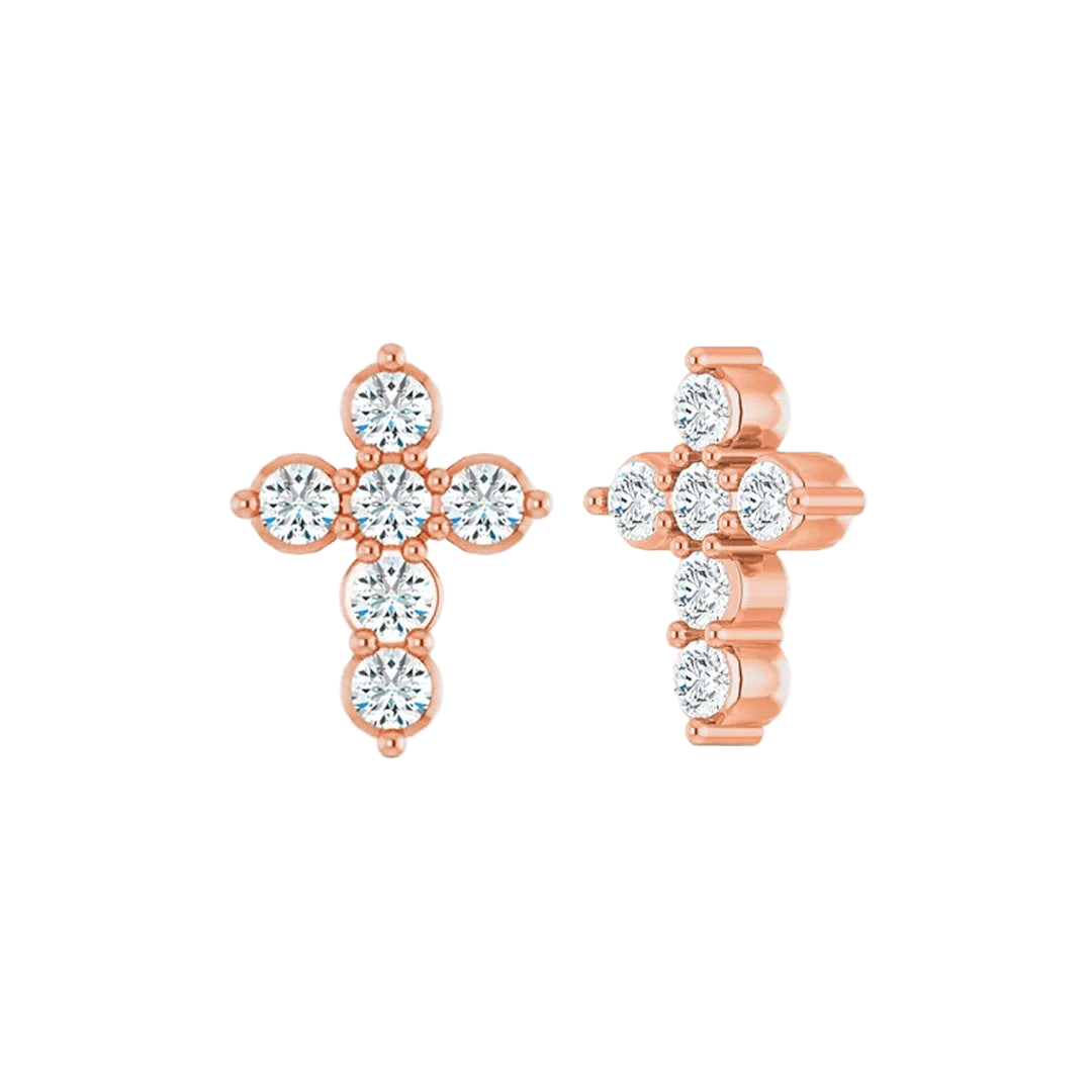 Gemmed Cross – 14K/18K Gold Multi - Stone Threadless End - piercing - zone.com