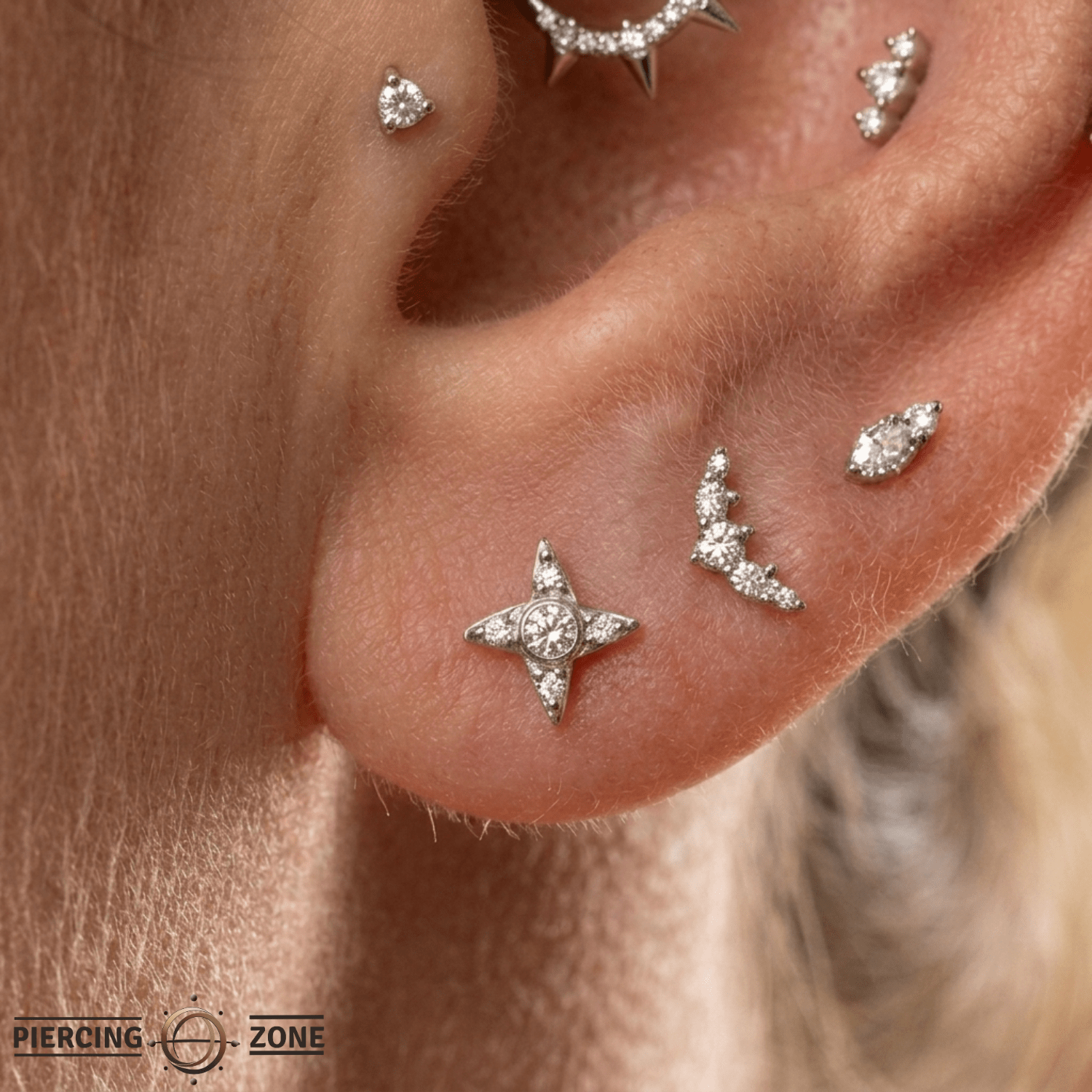 Gemmed Shuriken – 14K Gold Threadless/Threaded End - piercing - zone.com