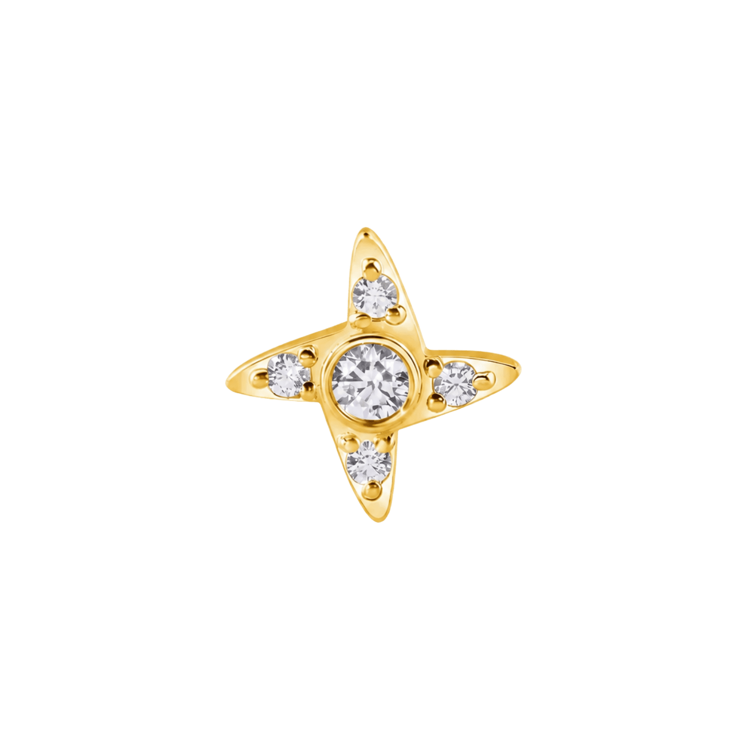 Gemmed Shuriken – 14K Gold Threadless/Threaded End - piercing-zone.com