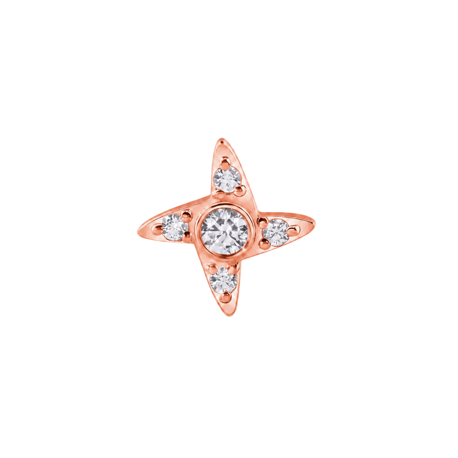 Gemmed Shuriken – 14K Gold Threadless/Threaded End - piercing-zone.com
