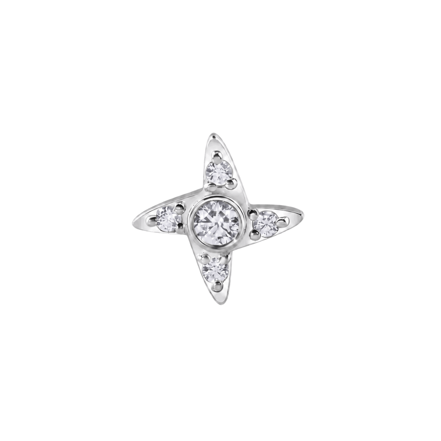 Gemmed Shuriken – 14K Gold Threadless/Threaded End - piercing-zone.com