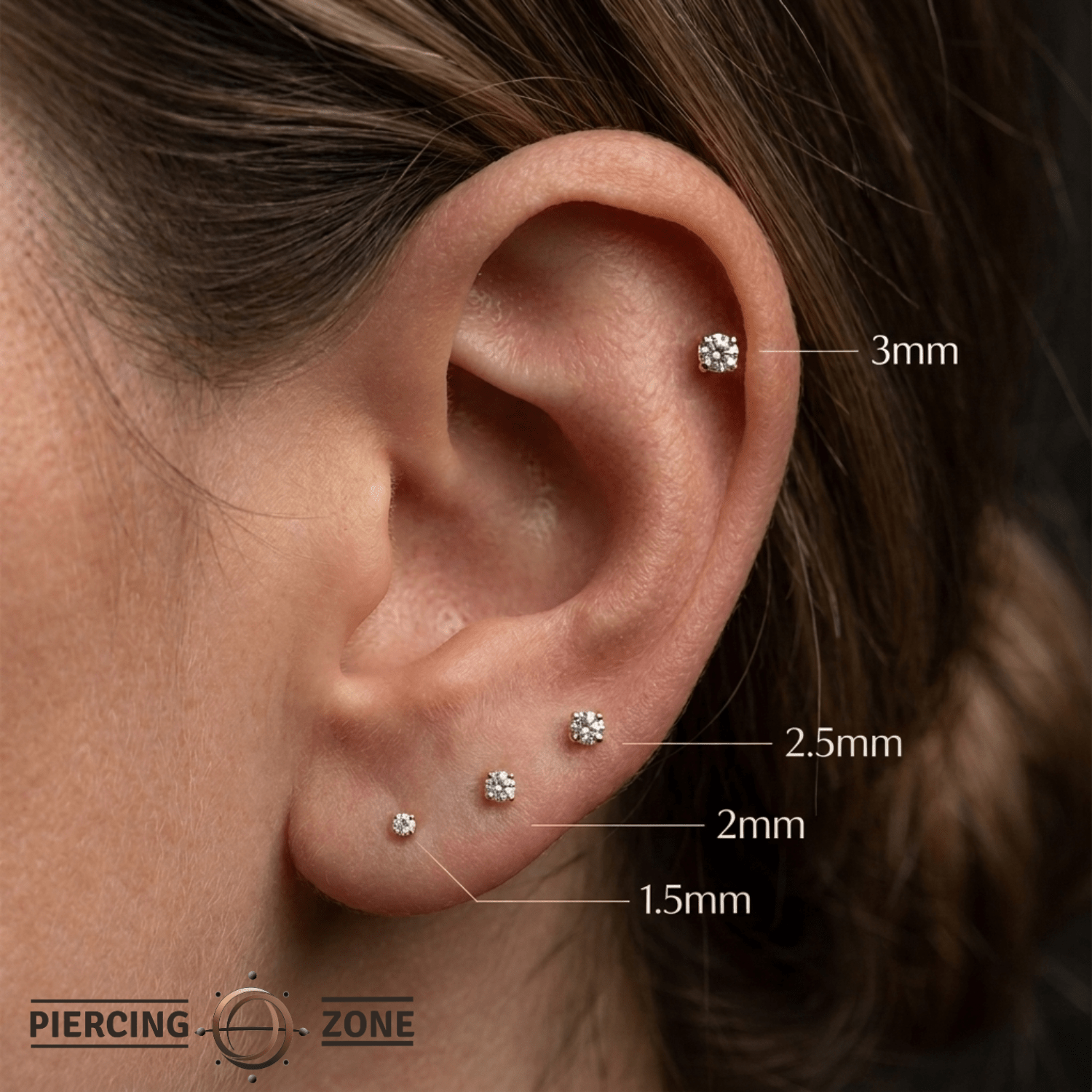 Genuine White Diamond Prong – 14K Gold Threadless End - piercing - zone.com