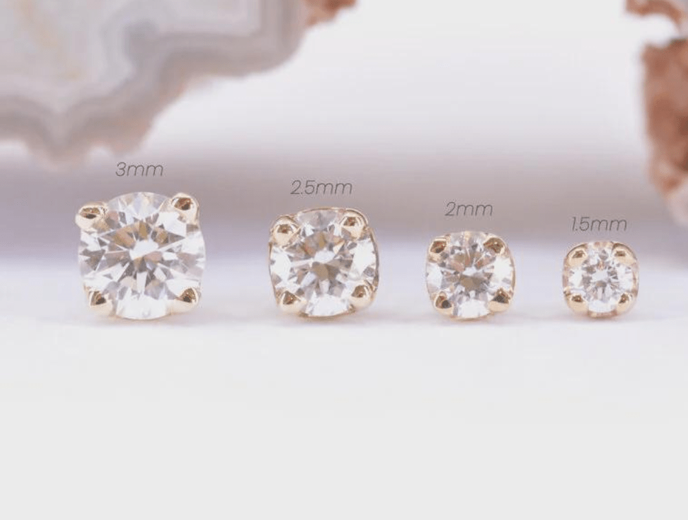 Genuine White Diamond Prong – 14K Gold Threadless End - piercing - zone.com