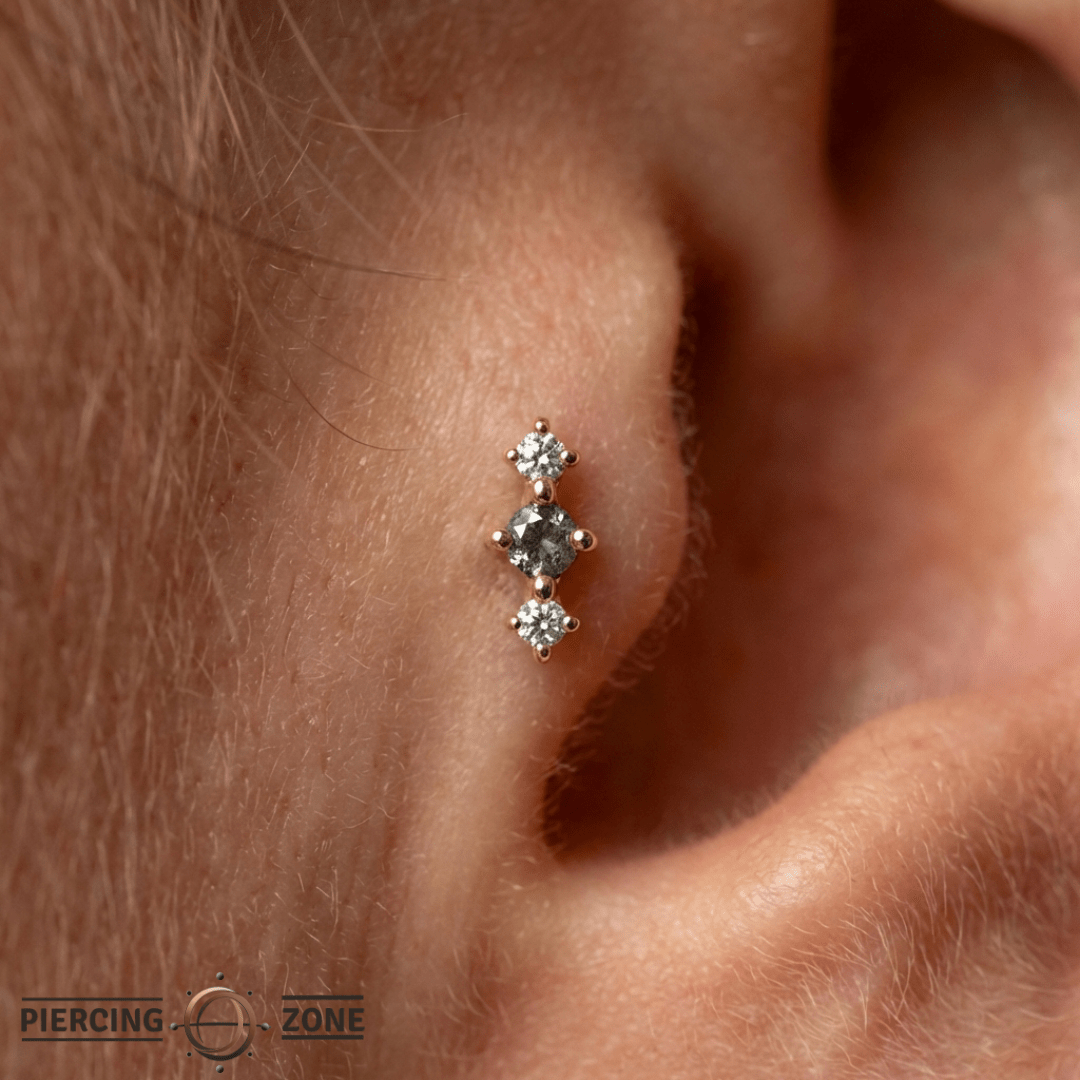 Ghost Flower – Grey Diamond & CZ – 14K Gold Threadless End - piercing - zone.com