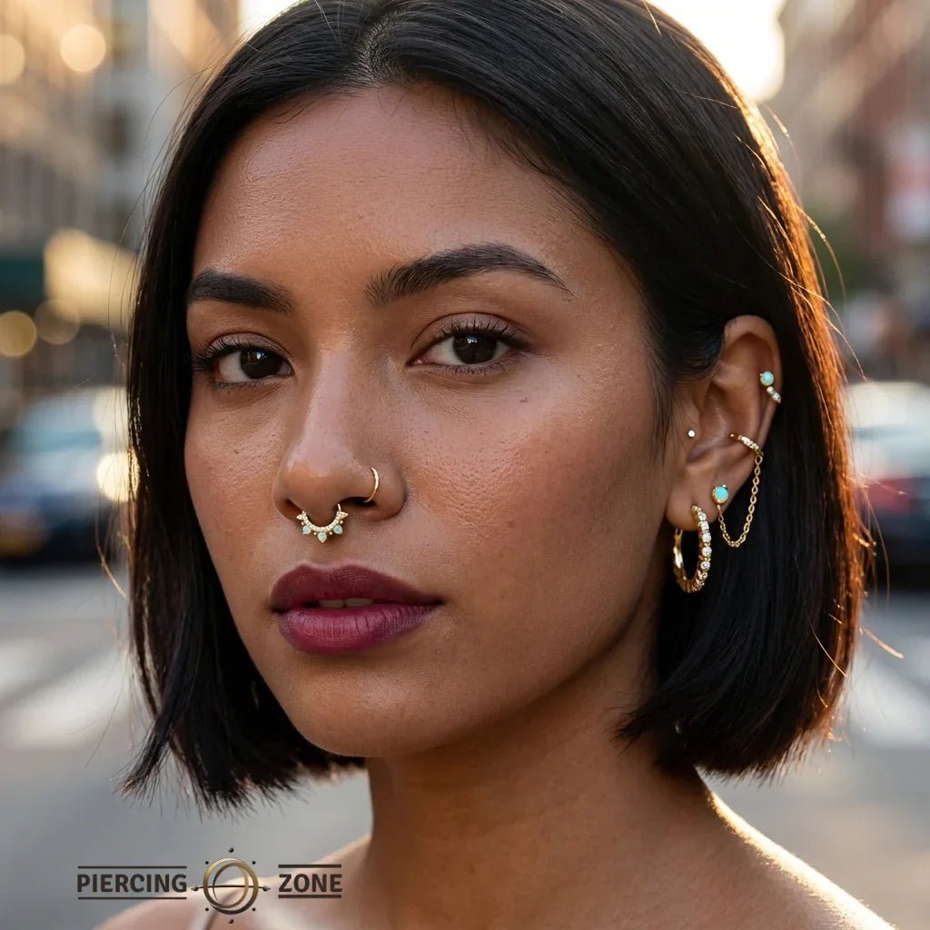 Gigi – Opal & Swarovski Beaded – 14K Gold Clicker Ring - piercing - zone.com