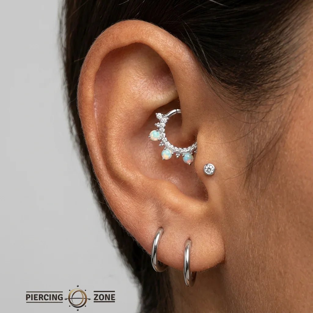 Gigi – Opal & Swarovski Beaded – 14K Gold Clicker Ring - piercing - zone.com