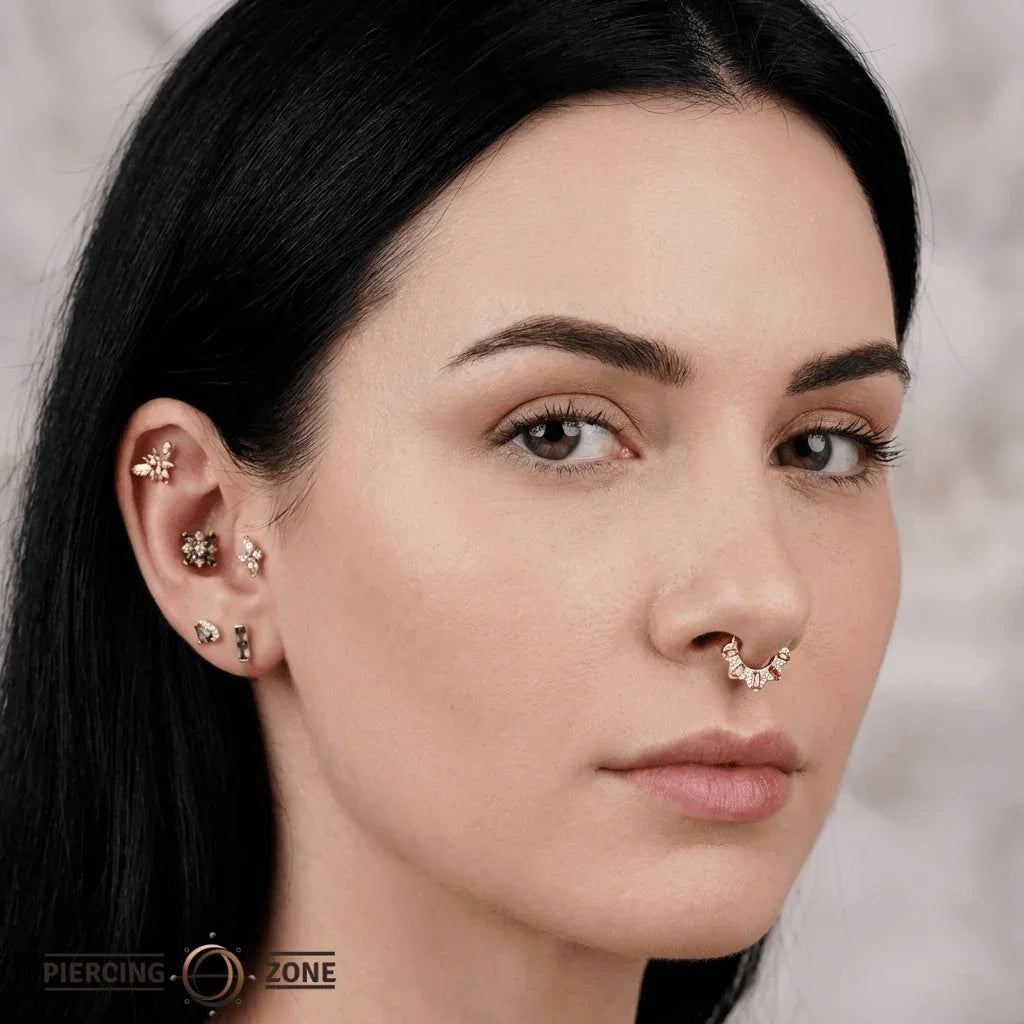 Gilty Pleasure – Garnet + Diamond – 14K Gold Clicker - piercing - zone.com