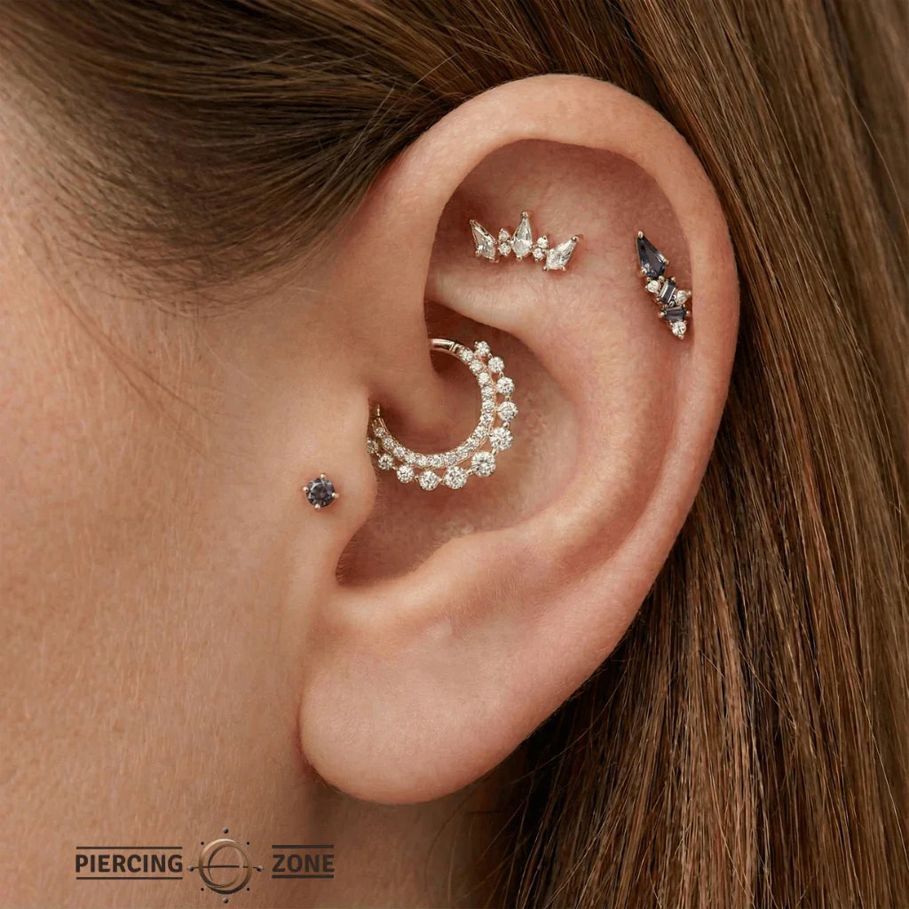 Gl’amor – Double Row CZ Sparkle – 14K Gold Clicker Ring - piercing - zone.com