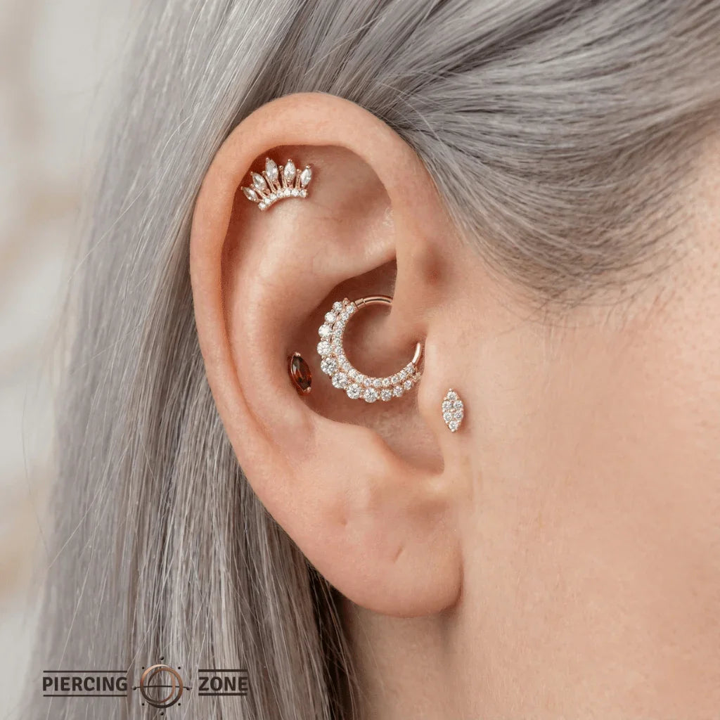 Gl’amor – Double Row CZ Sparkle – 14K Gold Clicker Ring - piercing - zone.com