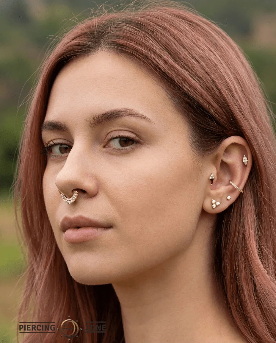 Gl’amor – Double Row CZ Sparkle – 14K Gold Clicker Ring - piercing - zone.com