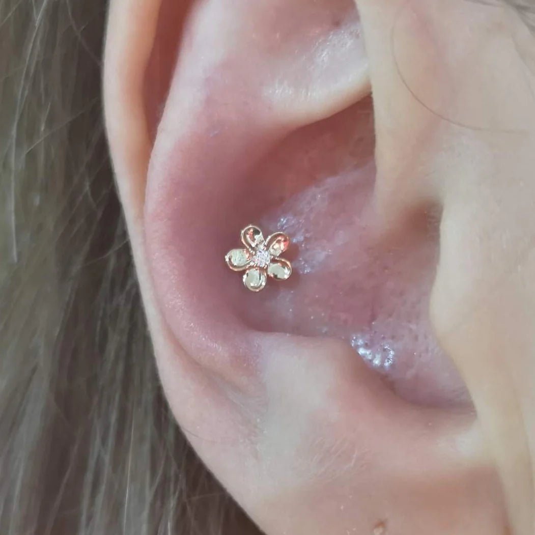 Gold CZ Flower – 14K Gold Threadless End - piercing - zone.com