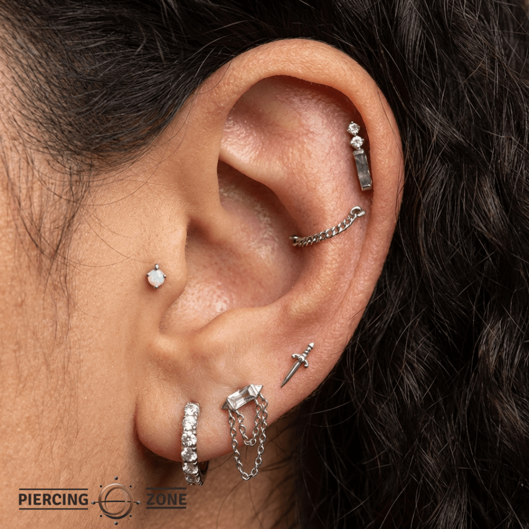 Gold Drip – Double Threadless Chain – 14K Gold Piercing Connector - piercing - zone.com