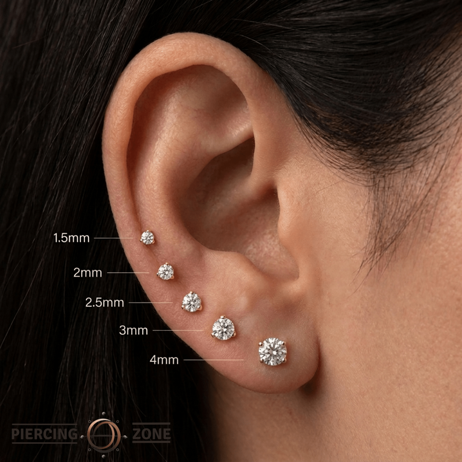 Gold Prong Gem End - 18K Lab Diamond Threadless/Threaded End - piercing - zone.com