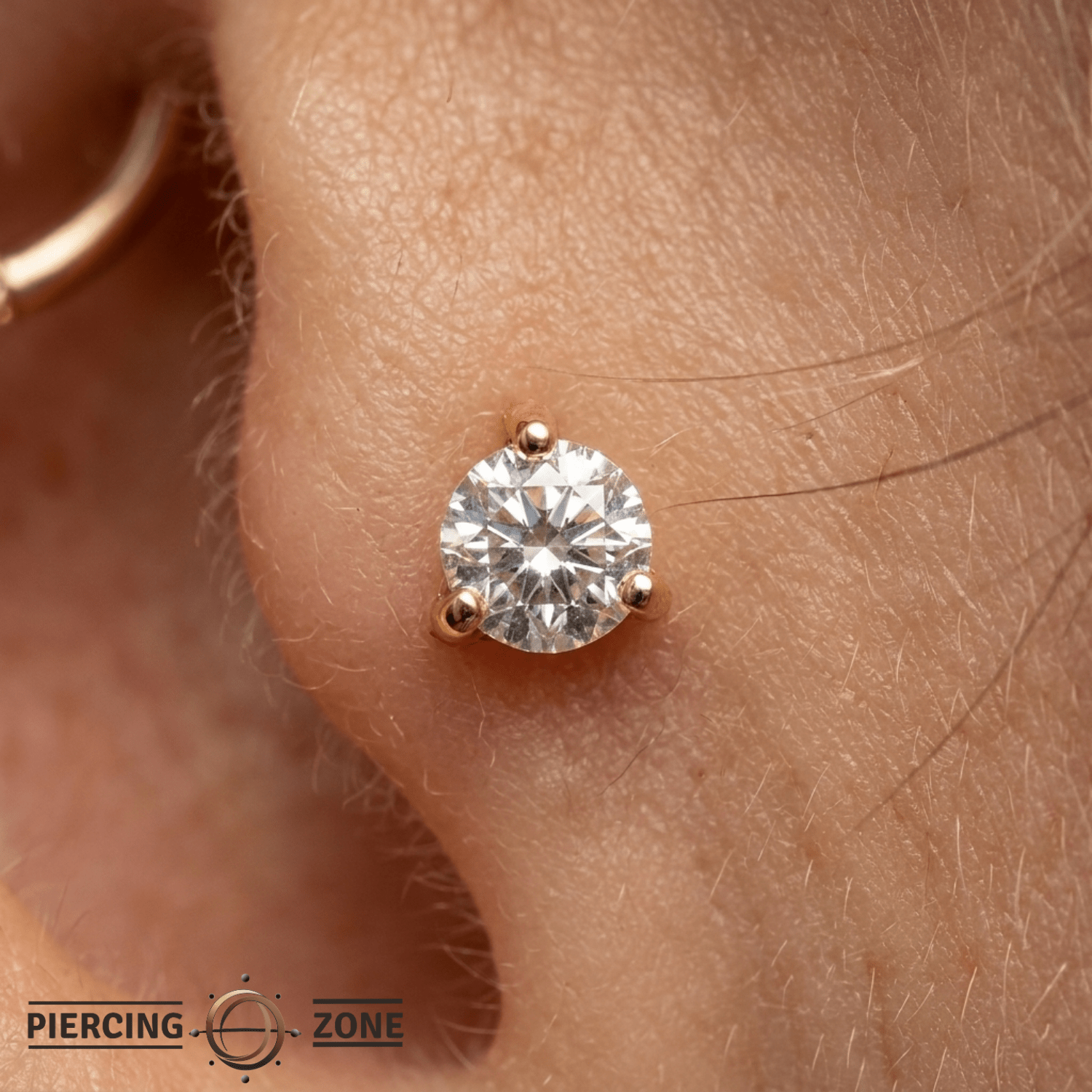 Gold Prong Gem End - 18K Lab Diamond Threadless/Threaded End - piercing - zone.com