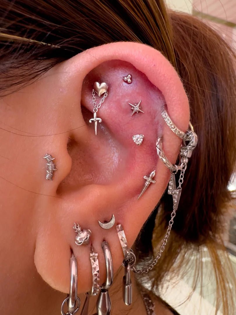 Gold Tri - Bead – Minimalist Trio – 14K Gold Threadless End - piercing - zone.com