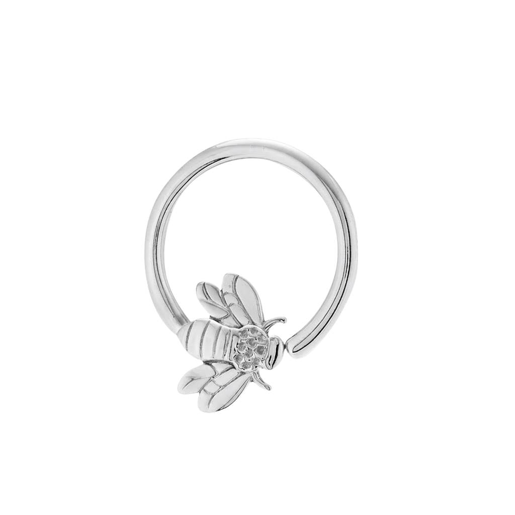 Golden Bee - 14K Gold Bee Fixed Bead Ring - piercing - zone.com