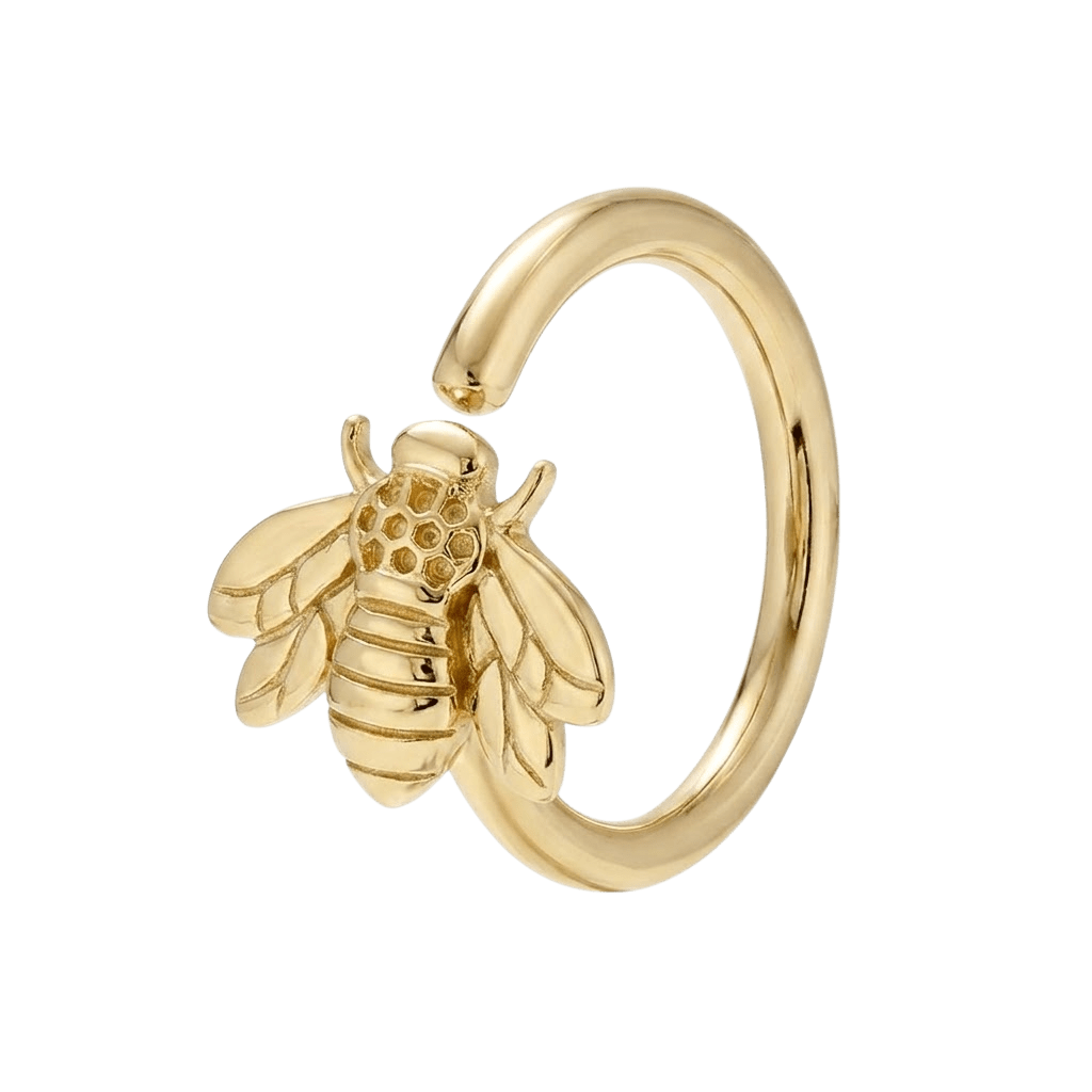 Golden Bee - 14K Gold Bee Fixed Bead Ring - piercing - zone.com