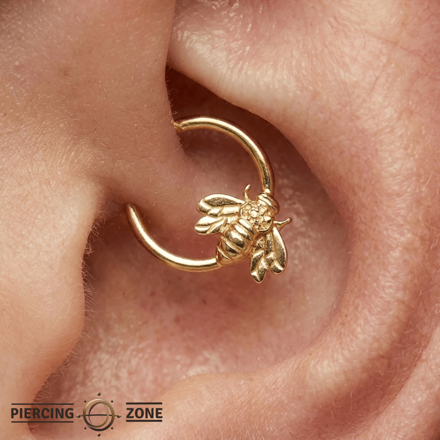 Golden Bee - 14K Gold Bee Fixed Bead Ring - piercing - zone.com