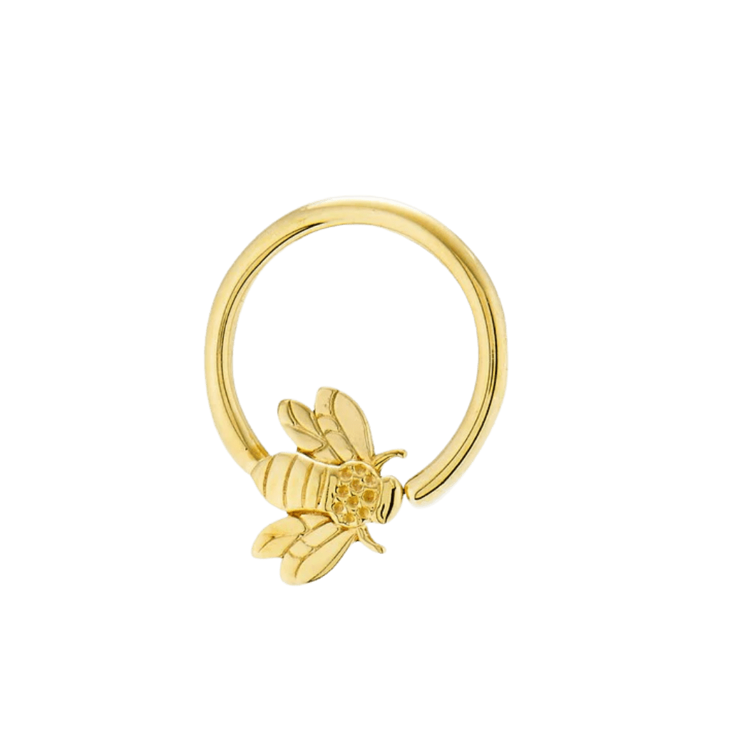 Golden Bee - 14K Gold Bee Fixed Bead Ring - piercing - zone.com