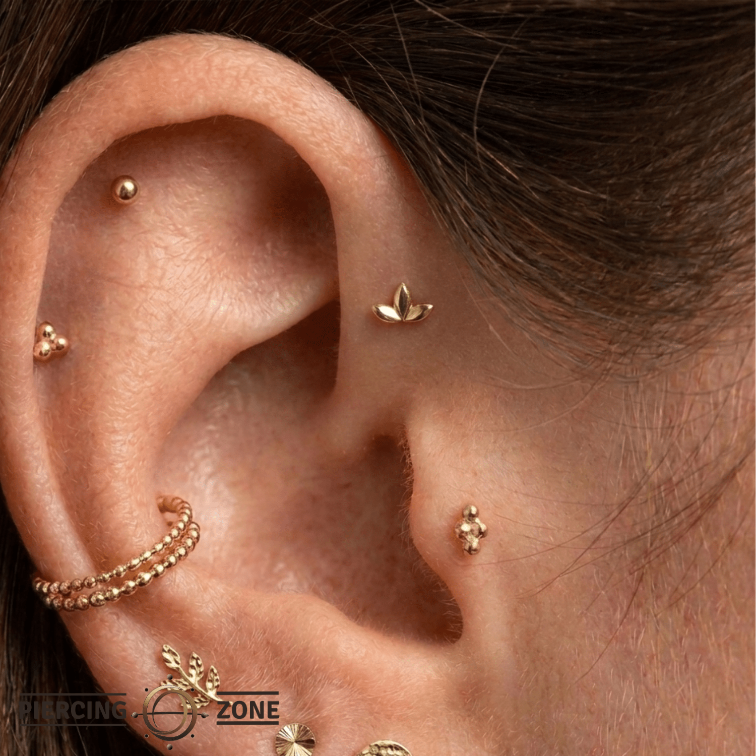 Golden Fan End - 18K Gold Threadless/Threaded End - piercing - zone.com