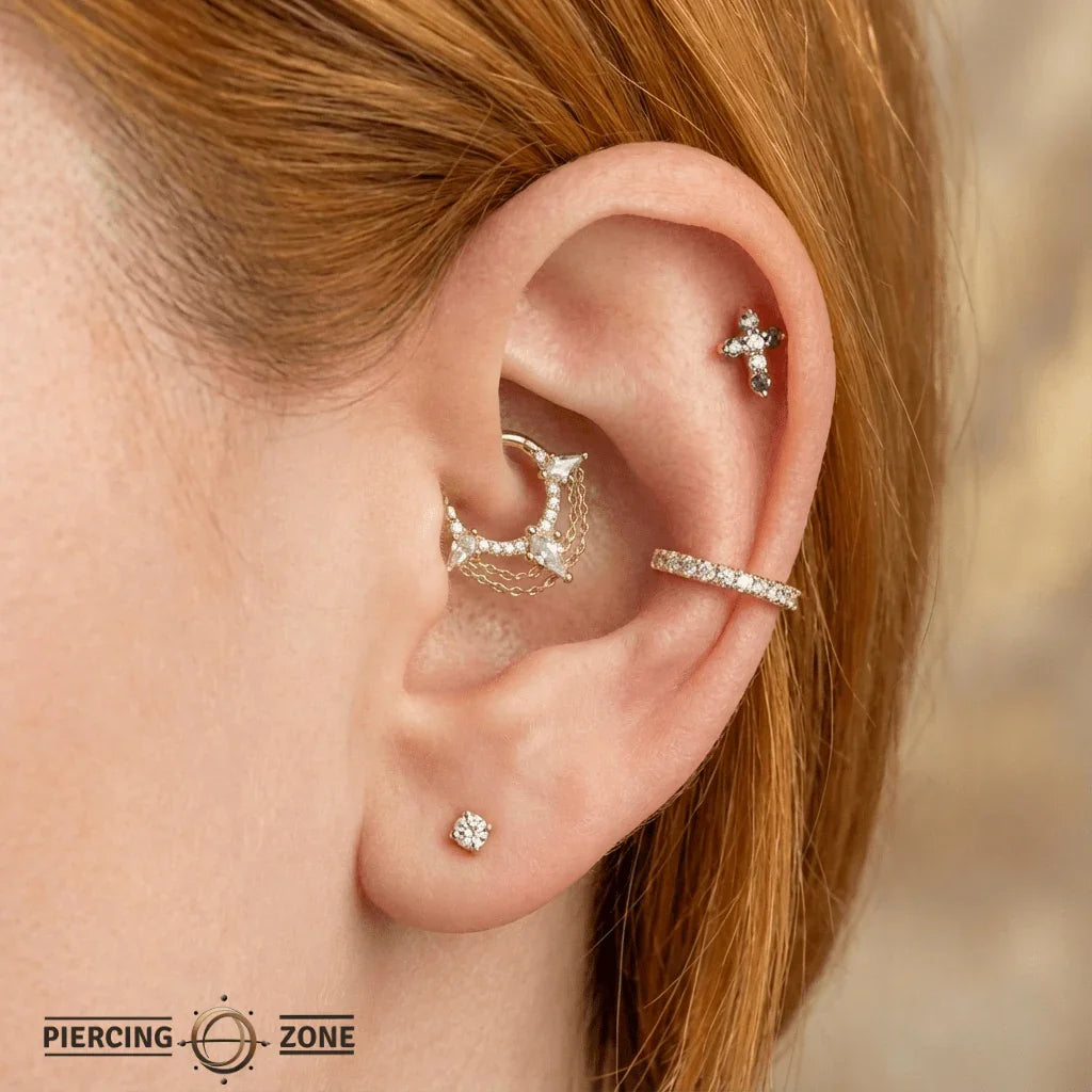 Good Times – Celestial CZ Cluster – 14K Gold Clicker Ring - piercing - zone.com