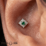 Grace – Green Spinel & CZ Bloom – 14K Gold Threadless End - piercing - zone.com