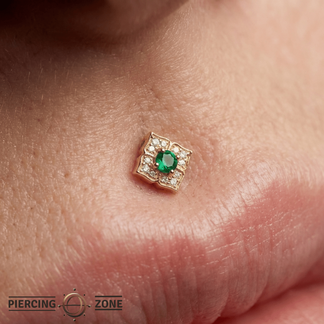 Grace – Green Spinel & CZ Bloom – 14K Gold Threadless End - piercing - zone.com