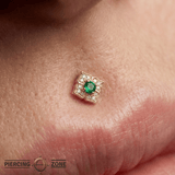 Grace – Green Spinel & CZ Bloom – 14K Gold Threadless End - piercing - zone.com