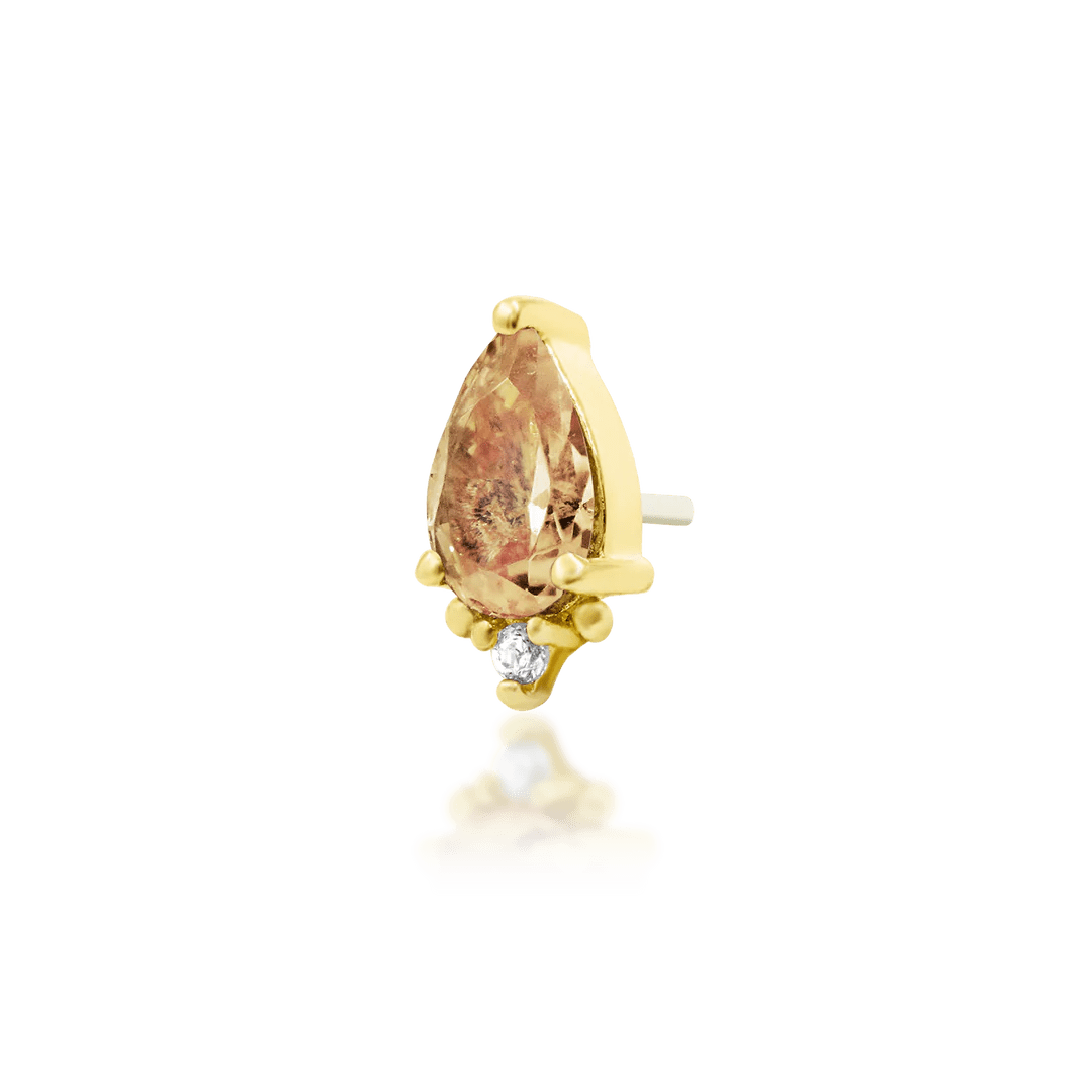 Gracie – Champagne & White CZ Duo – 14K Gold Threadless End - piercing - zone.com