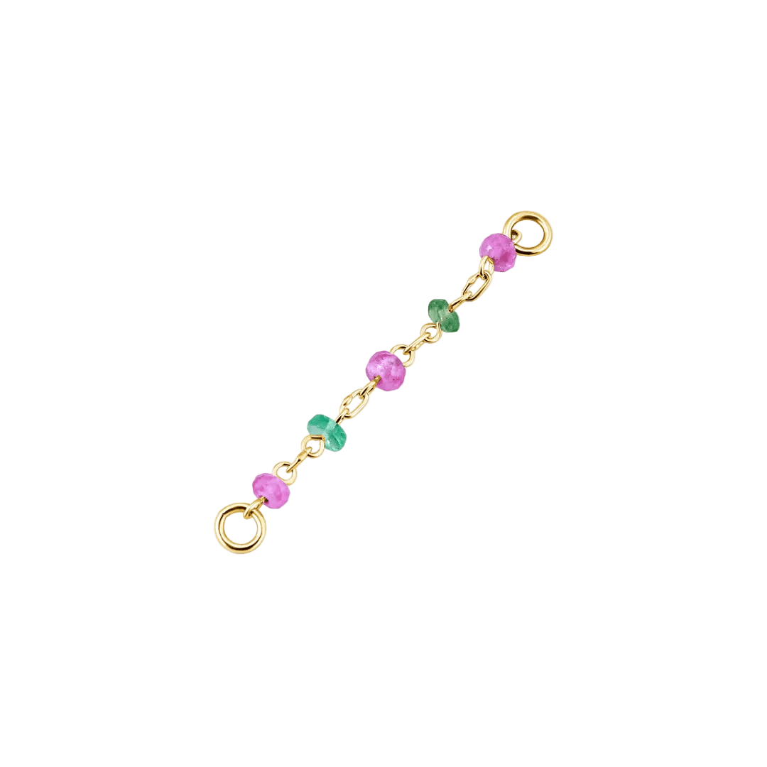 Gradient Green & Pink Sapphire Chain – 14K Gold Piercing Chain - piercing - zone.com