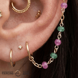 Gradient Green & Pink Sapphire Chain – 14K Gold Piercing Chain - piercing - zone.com