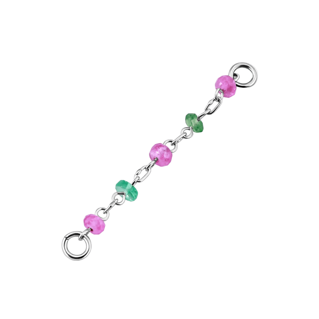 Gradient Green & Pink Sapphire Chain – 14K Gold Piercing Chain - piercing - zone.com
