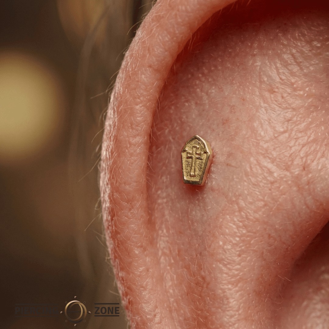 Gravestone – 14K Gold Threadless/Threaded End - piercing - zone.com