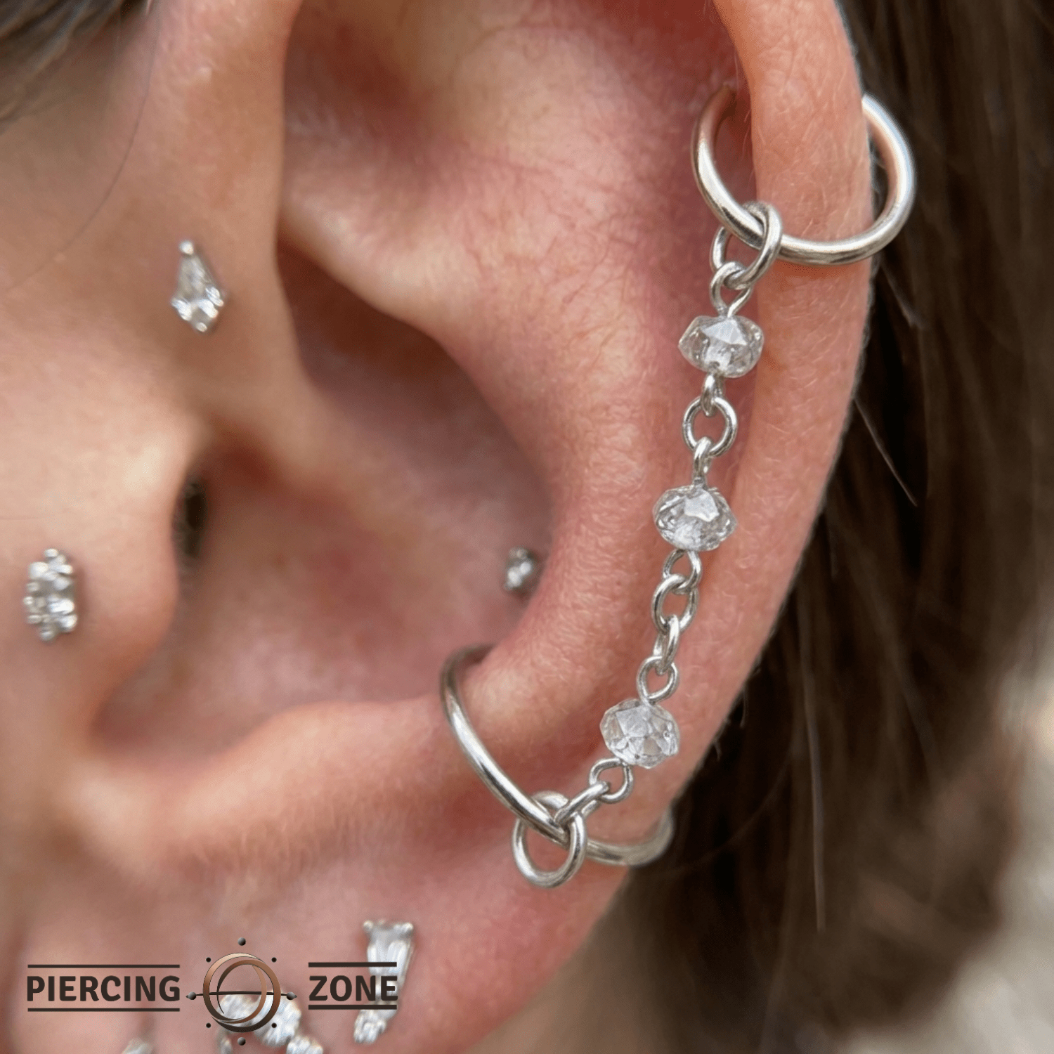 Gray Diamond Bead Chain – 18K White Gold Piercing Chain - piercing - zone.com