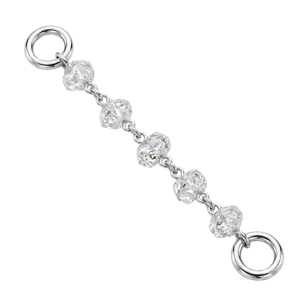 Gray Diamond Bead Chain – 18K White Gold Piercing Chain - piercing-zone.com