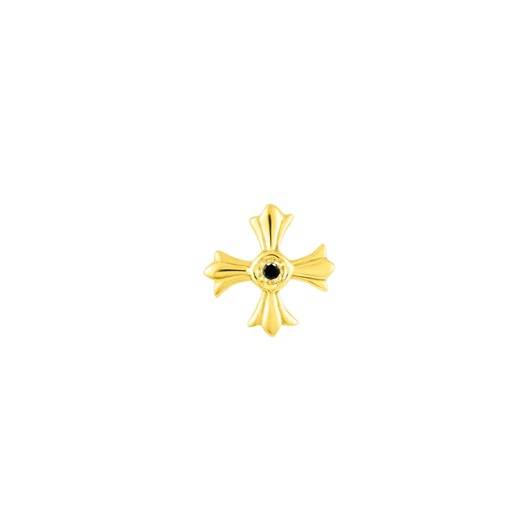 Greek Cross with Gem – 14K Gold Threadless/Threaded End - piercing - zone.com