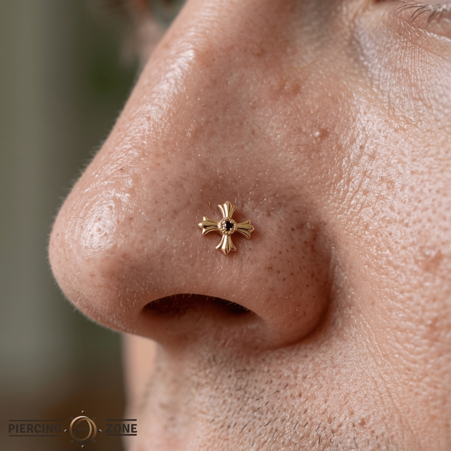 Greek Cross with Gem – 14K Gold Threadless/Threaded End - piercing - zone.com