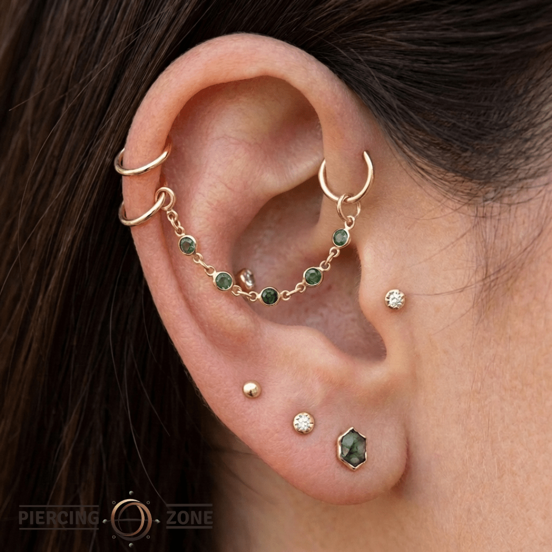Green Garnet Chain – 18K Gold Gemstone Piercing Chain - piercing - zone.com