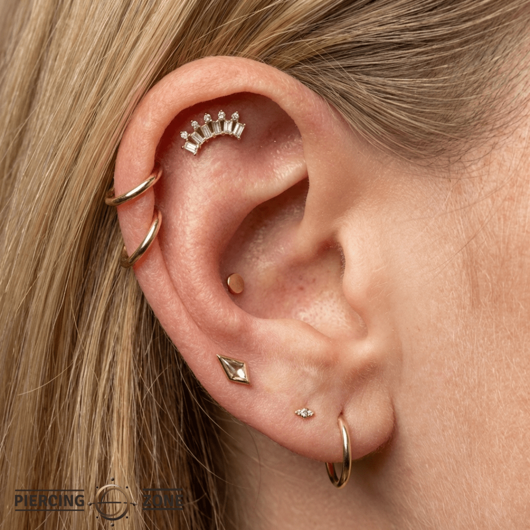 GSTQ – Genuine Diamond & Topaz Crown – 14K Gold Threadless End - piercing - zone.com