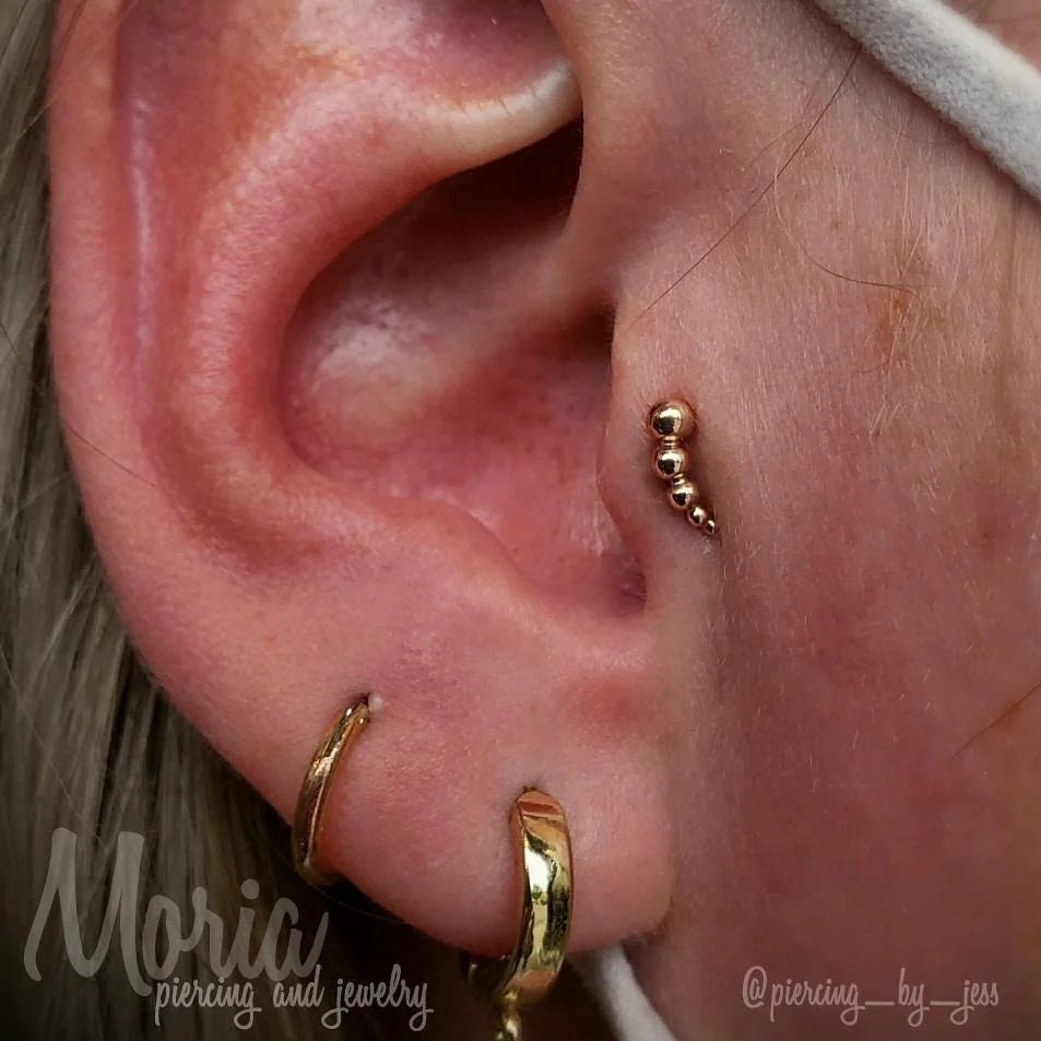 Half Triumph – 14K Gold Beaded Arc Threadless End - piercing - zone.com