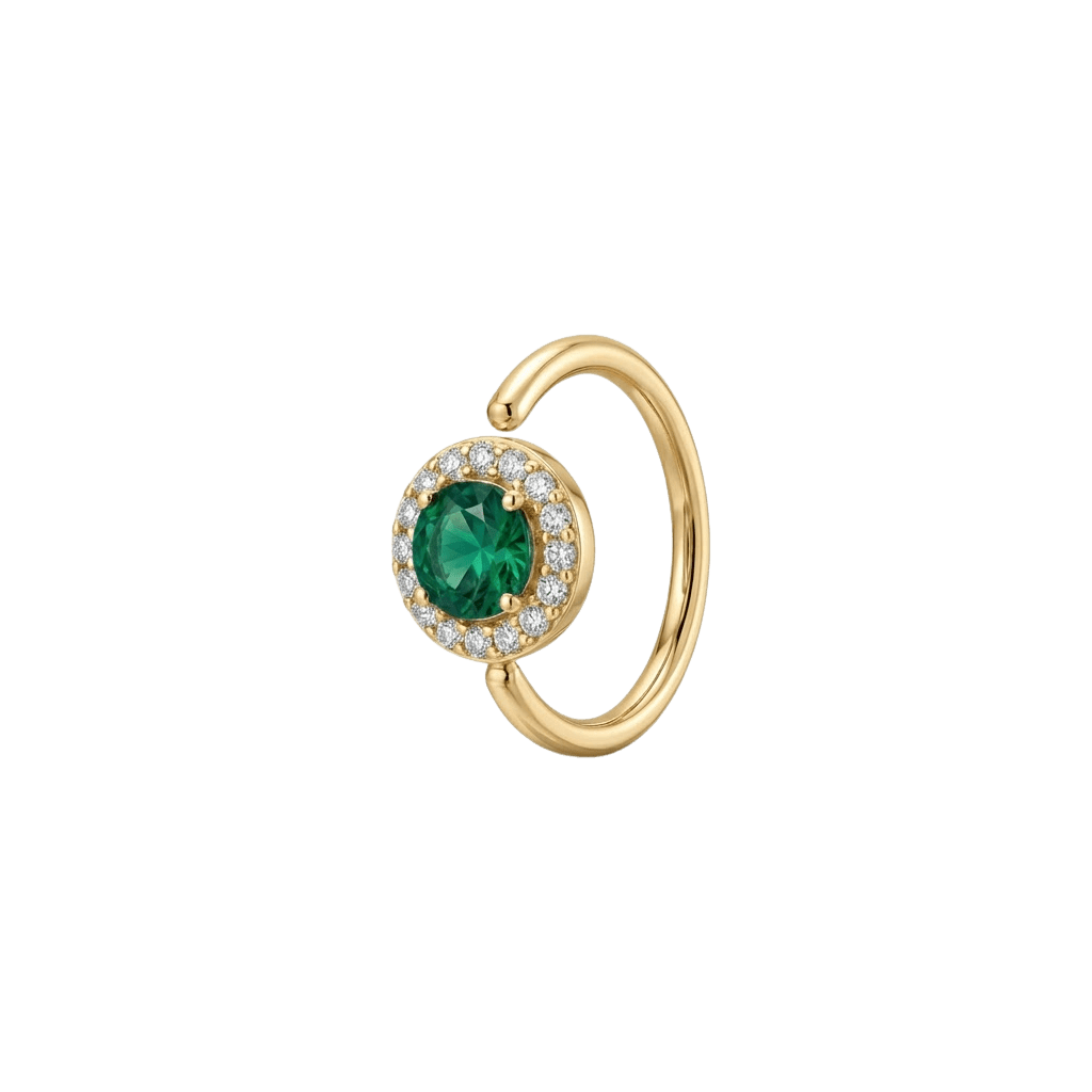 Halo - 14K Gold Multi - Stone Fixed Bead Ring - piercing - zone.com