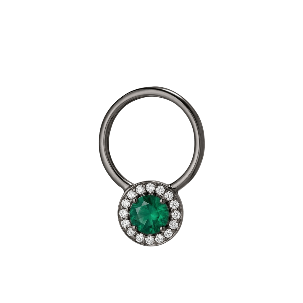Halo - 14K Gold Multi - Stone Fixed Bead Ring - piercing - zone.com